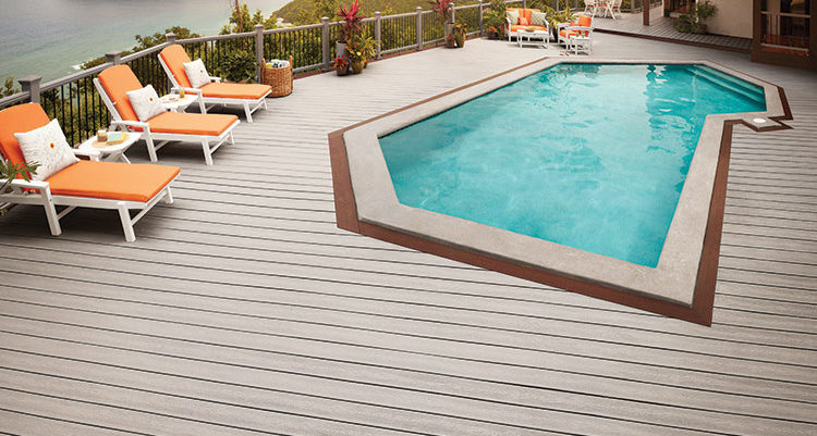 trex composite deck transcend gravel path furniture pool